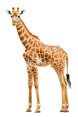 Obraz premium An elegant giraffe standing, isolate on white background, showcasing its unique features. cutout png