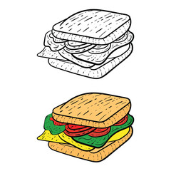 sandwich hand drawn engrave style vector art icon