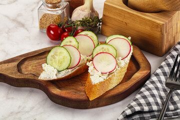 Bruschetta with soft cheese and radishes