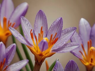 Fototapeta premium Saffron flower photographed in the garden in the house during the day with good lighting. beautiful purple flowers
