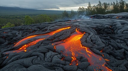 Scenic view of lava on rocky terrain.