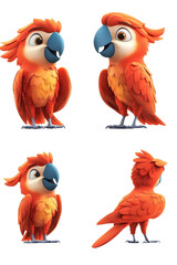 Naklejka premium A 3D cartoon parrot character, isolate on white background, with playful expressions. cutout png
