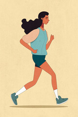 Woman running against beige background