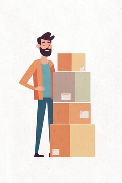 Worker standing with boxes at warehouse
