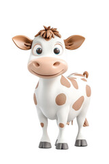 A 3D cartoon cow character, isolate on white background, featuring a playful and vibrant design. cutout png