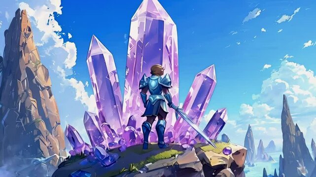cartoon Crystal Warrior Protects Fantasy World