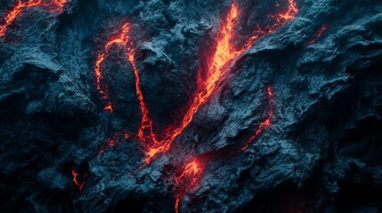 view of hot red magma flowing on dark mountainous surface at night time