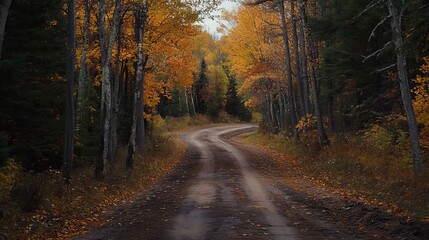 Obraz premium Autumn splendor along a forest road in Michigan's Keweenaw Peninsula.