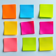 A grid of colorful sticky notes arranged in a 3x3 layout for organization and reminders.