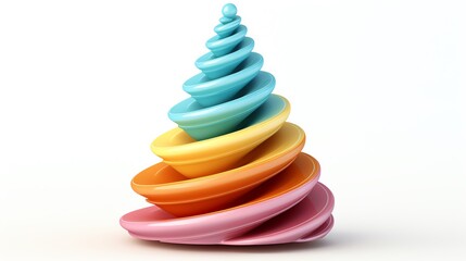 A towering swirl of colorful ice cream in multiple layers, showcasing a delightful blend of hues against a white isolated background.