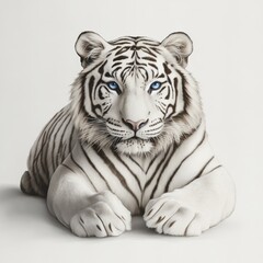 Fototapeta premium A realistic depiction of a white tiger with striking blue eyes, showcasing its majestic features.