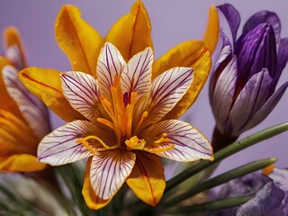 Obraz premium Saffron flower photographed in the garden in the house during the day with good lighting. beautiful purple flowers