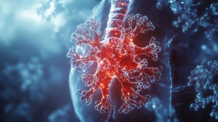 Naklejka premium Detailed illustration of lung structure with branching airways.