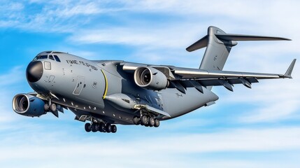 Cargo Airplane flying in blue sky. Fast long range delivery concept