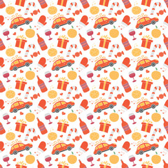 Seamless christmas pattern. New year background. Colored illustration with christmas icons