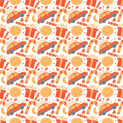 Seamless christmas pattern. New year background. Colored illustration with christmas icons
