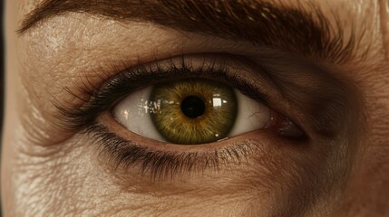  A tight shot of a browny-yellow iris at the eye's core