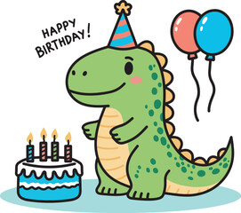 Cute dinosaur birthday cartoon art