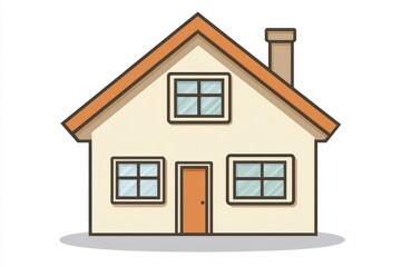 Flat illustration of a beige house with a chimney evoking a cozy suburban lifestyle perfect for real estate housing apps or architectural icons