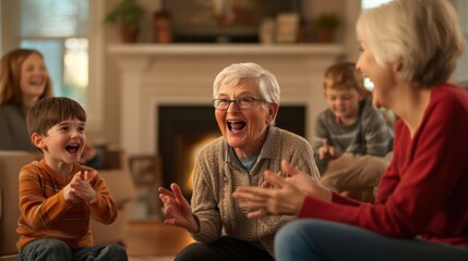Family Enjoying a Fun Game of Charades Together