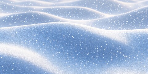 A serene landscape of snow-covered hills, creating a tranquil winter scene with a soft, dazzling white effect and gentle snowflakes falling.