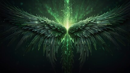 Obraz premium a green angel with a halo of lights on the left side. 