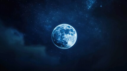 Glowing full moon in a starry night sky