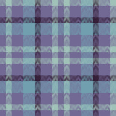 Post check seamless textile, linear vector plaid texture. Intense fabric background pattern tartan in pastel and cyan colors.