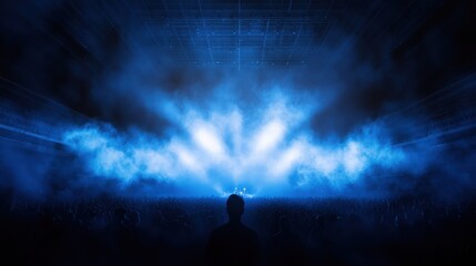 Fototapeta premium crowd at a concert or event with blue lighting and smoke
