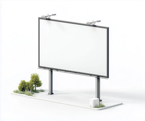 Obraz premium Blank white banner mockup on black city billboard, Empty bill board mock up isolated. Clear canvas template on sity street sign. Large outdoor poster screen. Big cityboard signage stand.