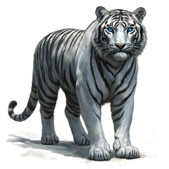 Obraz premium A detailed illustration of a majestic white tiger with striking blue eyes.