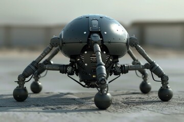 Fototapeta premium Futuristic, spider like robot is exploring a new planet surface, showcasing advanced technology and the potential for exploration