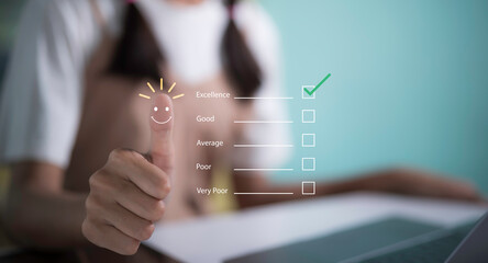 Customer review satisfaction feedback survey concept.Users Rate Service On Online Application.Customer evaluation product service quality, satisfaction feedback review, good