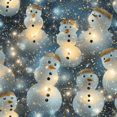 Obraz premium seamless pattern of snowmen standing under twinkling fairy lights