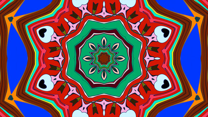Abstract colorful psychedelic mandala kaleidoscope background pattern for a summer music festival