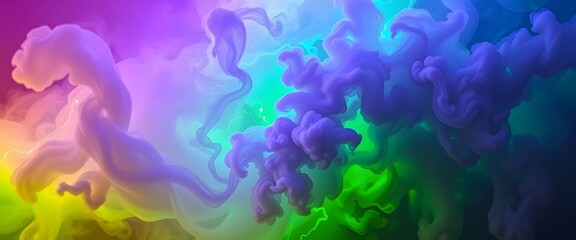 Neon Green and Violet Galaxy Smoke Swirl Background