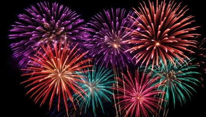 Colorful fireworks bursting in the night sky during a festive celebration
