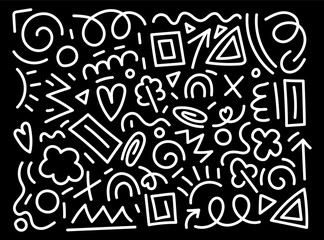 Fun white kid line doodle basckgraund. Creative minimalist style art background for children or trendy design with basic shapes.