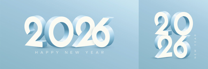 Happy new year 2026 with 3D numbers on soft baby blue background. New year 2026 greeting and celebration template