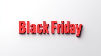 Red 3D Black Friday Text on White Background for Promotional Sale Event