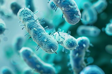Microscopic view of bacteria cells floating in a body