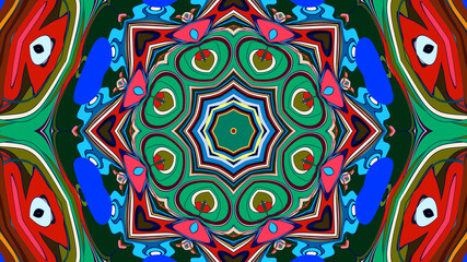 Abstract colorful psychedelic mandala kaleidoscope background pattern for a summer music festival