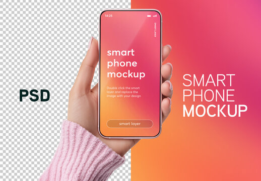 Womans hand holding a smartphone isolated on transparent background &ndash; ai generative