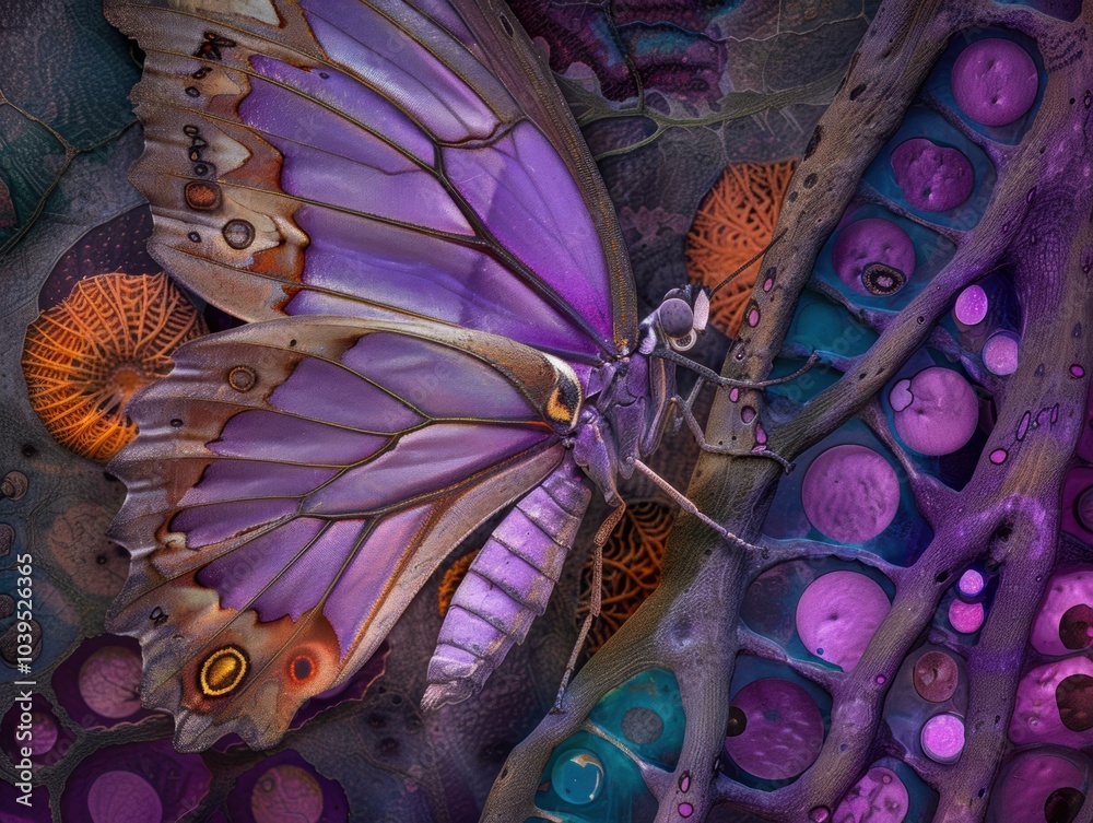 Canvas Prints A purple butterfly with intricate patterns on its wings. AI.