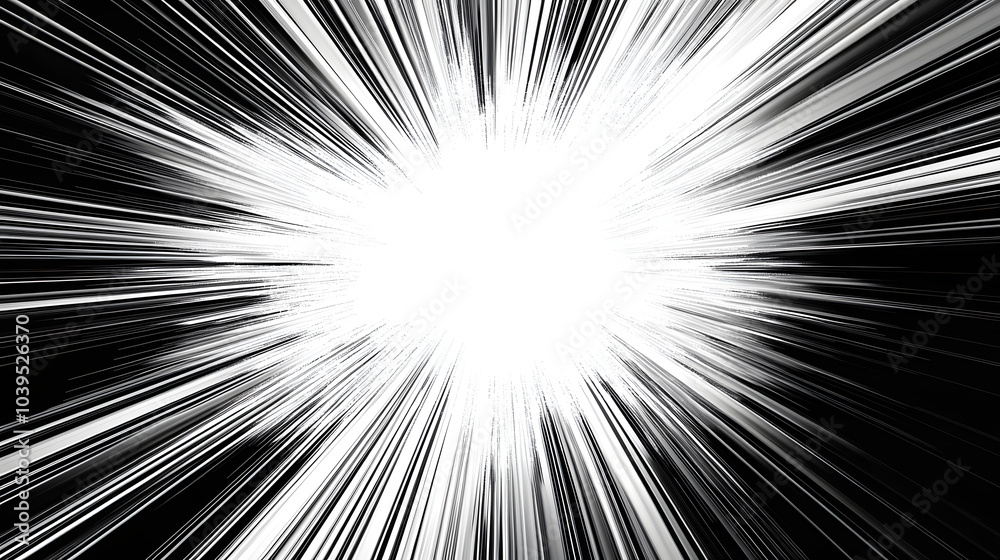 Poster Black and white sunburst abstract on transparent background