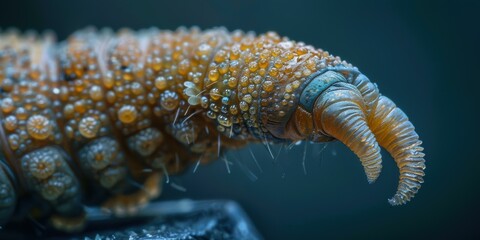 A close-up view of a small, segmented creature with a unique texture. AI.