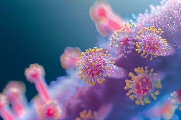 Microscopic view of coronavirus cells floating in a body, a 3d render