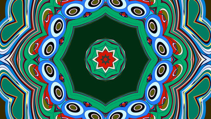 Abstract colorful psychedelic mandala kaleidoscope background pattern for a summer music festival