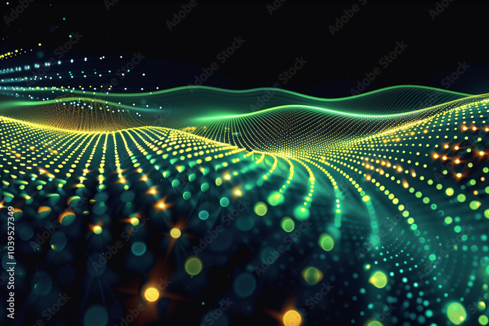 Canvas Prints dynamic and futuristic digital illustration showcasing flowing waves of green and yellow particles w
