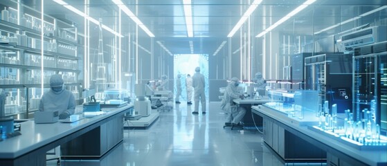 Scientists working in a high-tech laboratory. AI.